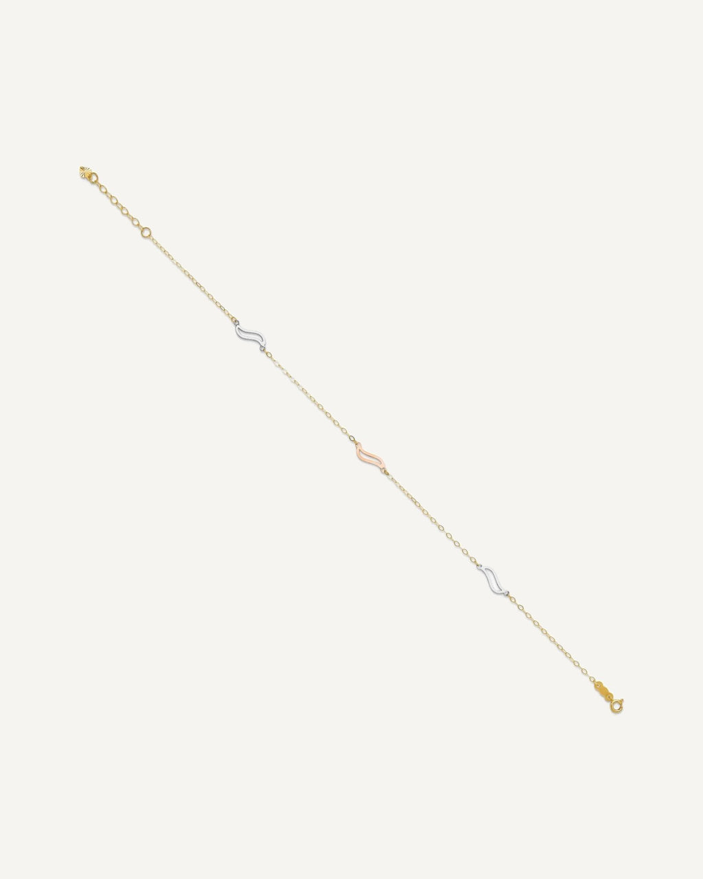 14K Tri-color Open Wavy Links 3-Station 9 inch Plus 1 inch Extender - Total 10 inch Anklet – View 2