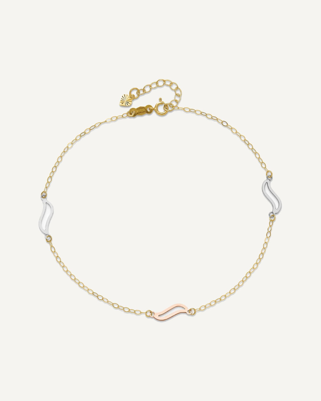 14K Tri-color Open Wavy Links 3-Station 9 inch Plus 1 inch Extender - Total 10 inch Anklet – View 4