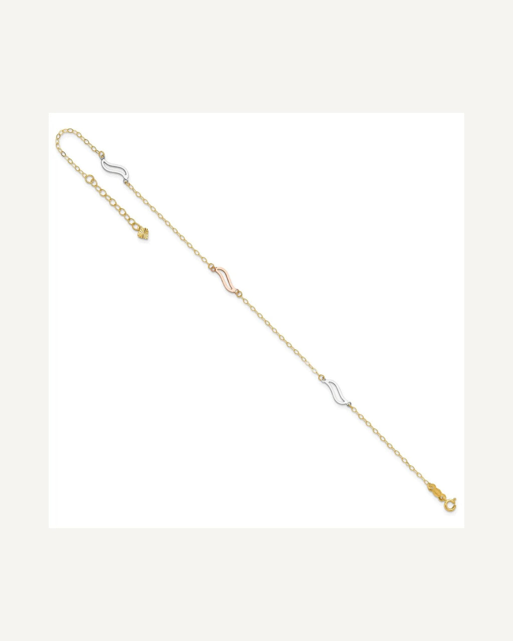 14K Tri-color Open Wavy Links 3-Station 9 inch Plus 1 inch Extender - Total 10 inch Anklet – View 7