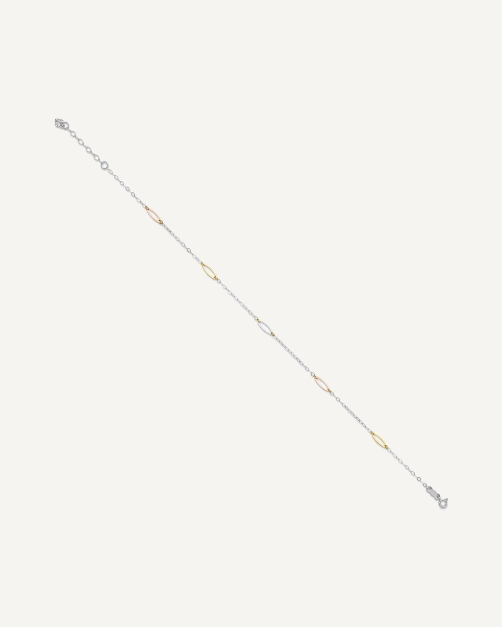 14K Tri-color Oval Link 5-Station 9 inch Plus 1 inch Extender - Total 10 inch Anklet – View 2