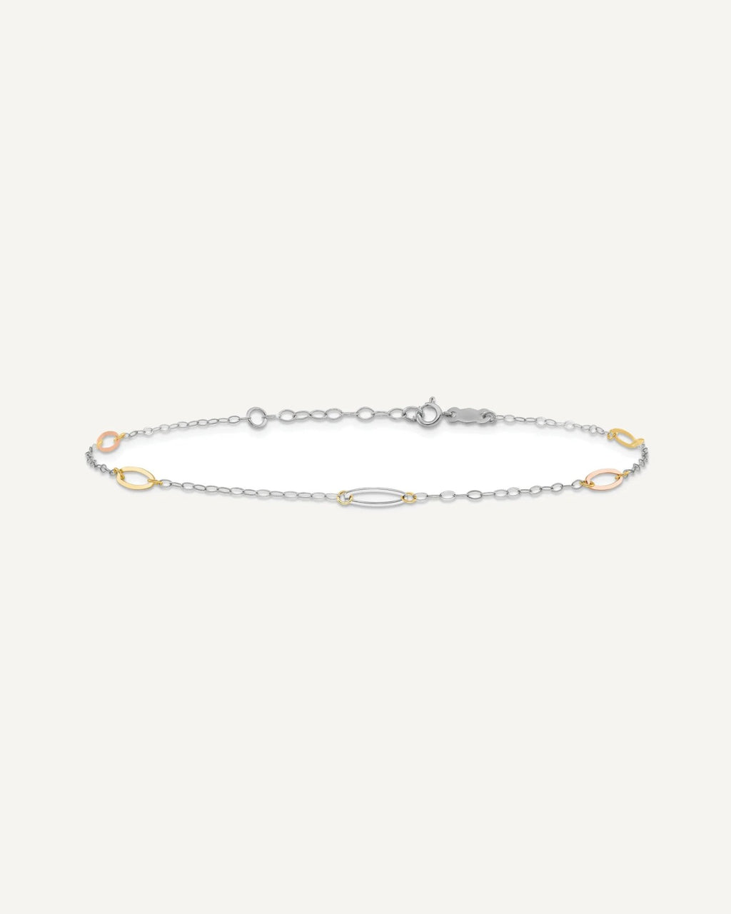 14K Tri-color Oval Link 5-Station 9 inch Plus 1 inch Extender - Total 10 inch Anklet – View 3