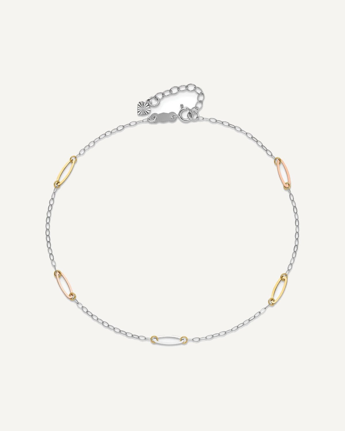 14K Tri-color Oval Link 5-Station 9 inch Plus 1 inch Extender - Total 10 inch Anklet – View 4
