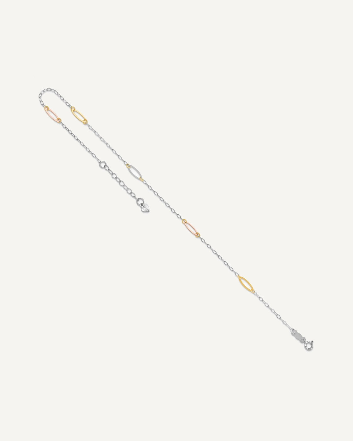 14K Tri-color Oval Link 5-Station 9 inch Plus 1 inch Extender - Total 10 inch Anklet – View 7