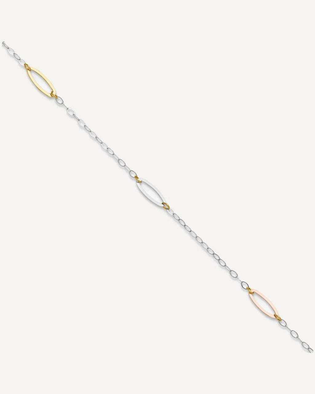 14K Tri-color Oval Link 5-Station 9 inch Plus 1 inch Extender - Total 10 inch Anklet – View 1