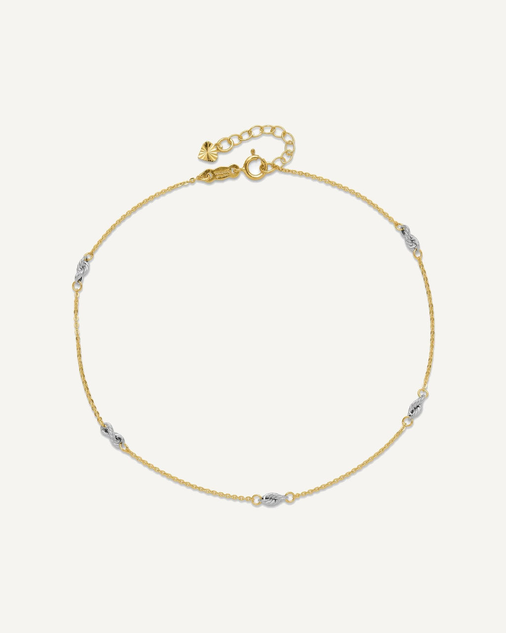 14K Two-tone Fancy Twist 5-Station 9 inch Plus 1 inch Extender - Total 10 inch Anklet – View 4