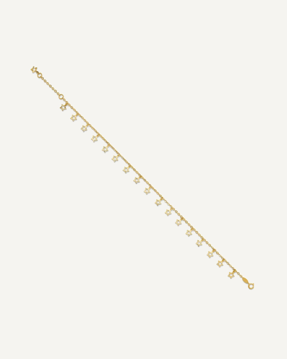 14k Polished and Textured Dangle Stars 9 inch Plus 1 inch Star Dangle Extender - Total 10 inch Anklet – View 2