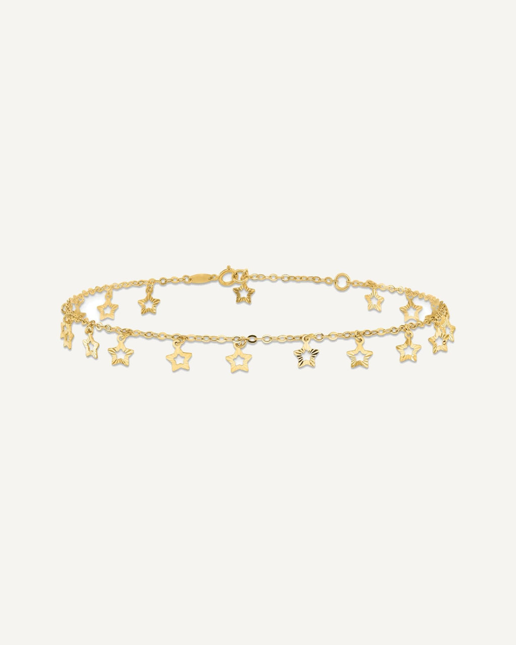14k Polished and Textured Dangle Stars 9 inch Plus 1 inch Star Dangle Extender - Total 10 inch Anklet – View 3