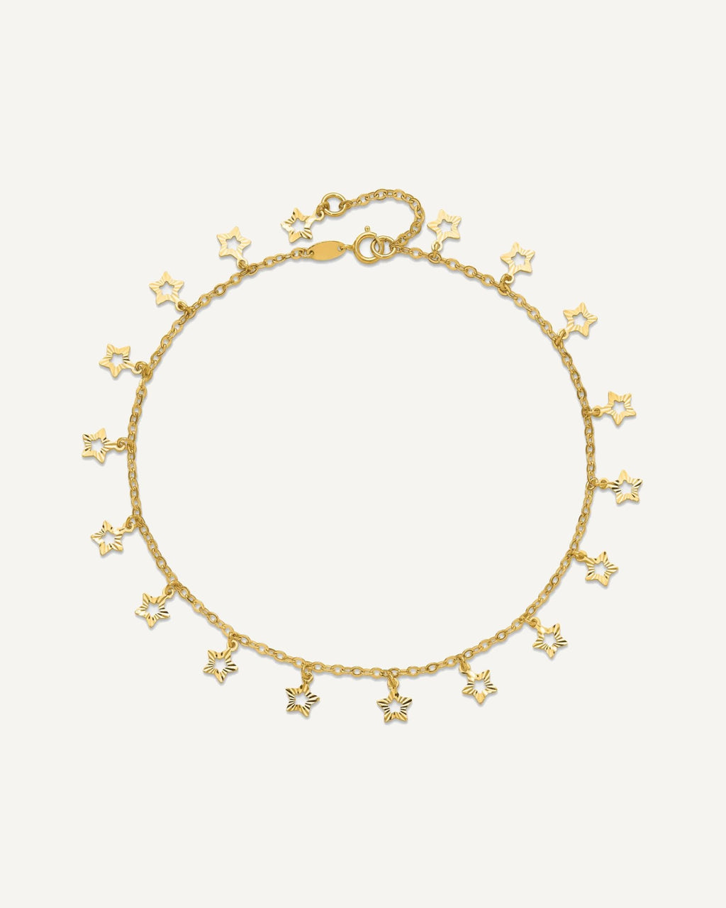 14k Polished and Textured Dangle Stars 9 inch Plus 1 inch Star Dangle Extender - Total 10 inch Anklet – View 4