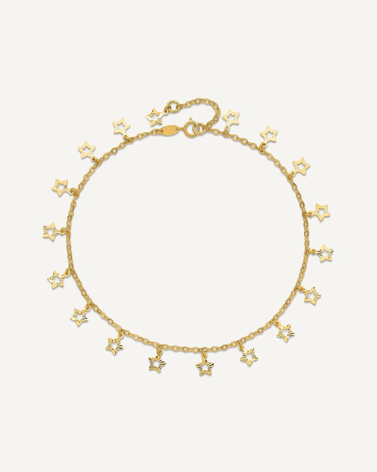 14k Polished and Textured Dangle Stars 9 inch Plus 1 inch Star Dangle Extender - Total 10 inch Anklet – View 4