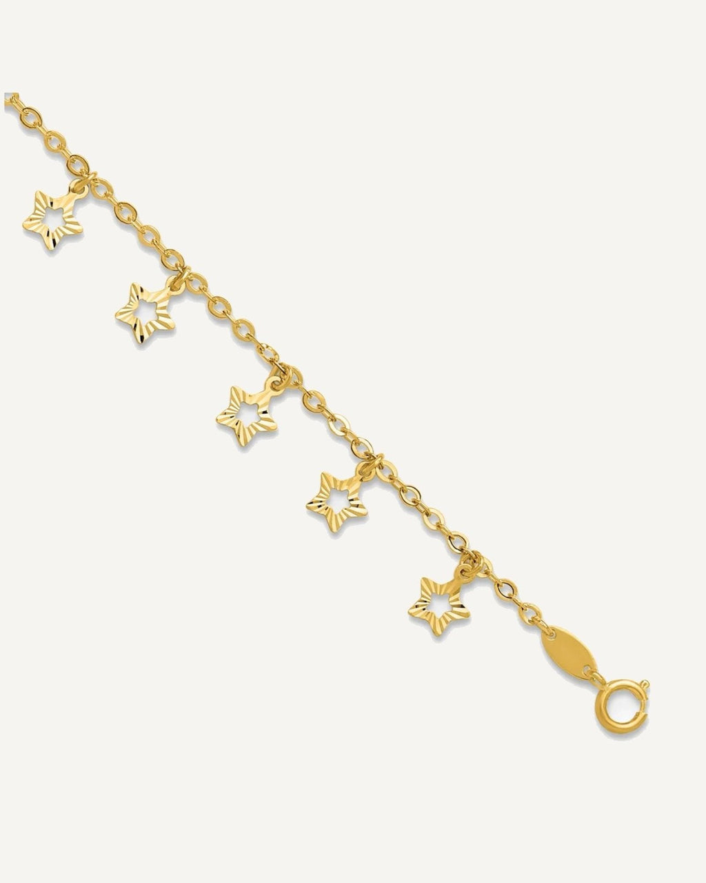 14k Polished and Textured Dangle Stars 9 inch Plus 1 inch Star Dangle Extender - Total 10 inch Anklet – View 1