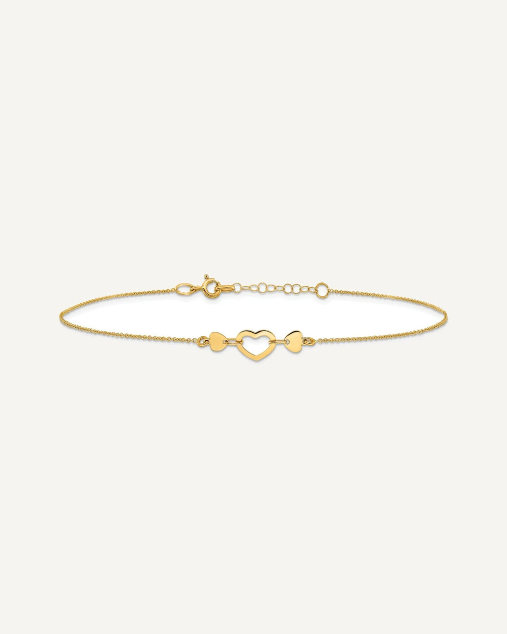 14k Polished Open Heart 10 inch Plus 0.75 inch Extender - Total 10.75 inch Anklet – View 3