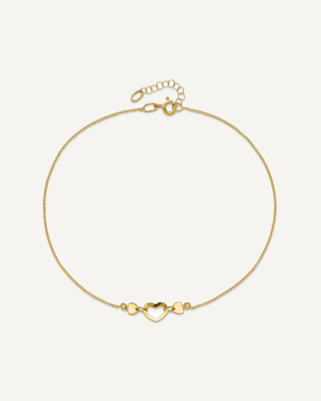 14k Polished Open Heart 10 inch Plus 0.75 inch Extender - Total 10.75 inch Anklet – View 5
