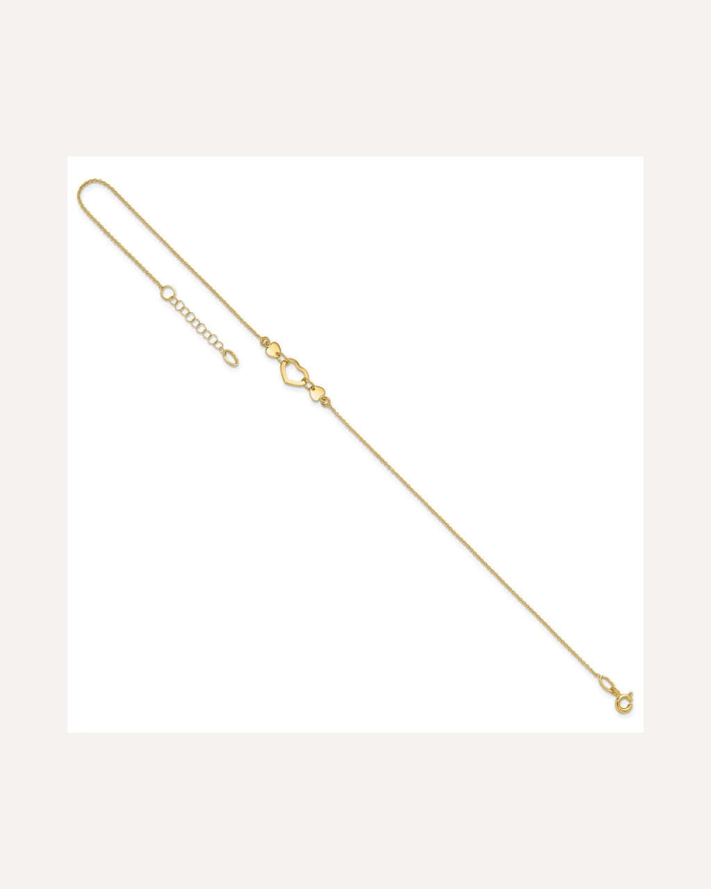 14k Polished Open Heart 10 inch Plus 0.75 inch Extender - Total 10.75 inch Anklet – View 7