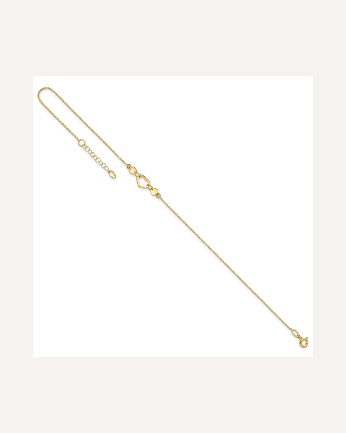 14k Polished Open Heart 10 inch Plus 0.75 inch Extender - Total 10.75 inch Anklet – View 7