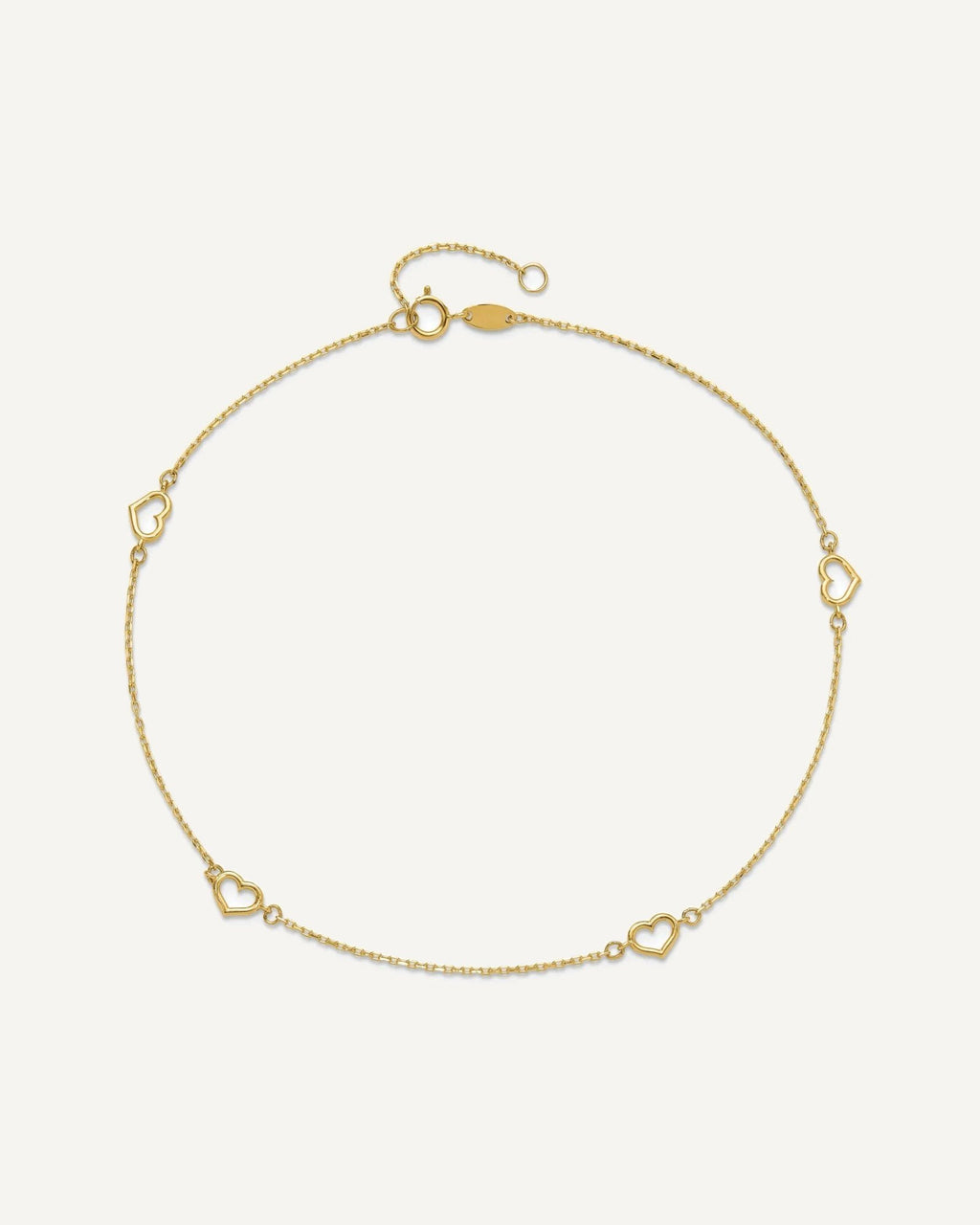 14K Open Hearts 4-Station 10 inch Plus 1 inch Extender - Total 11 inch Anklet – View 5