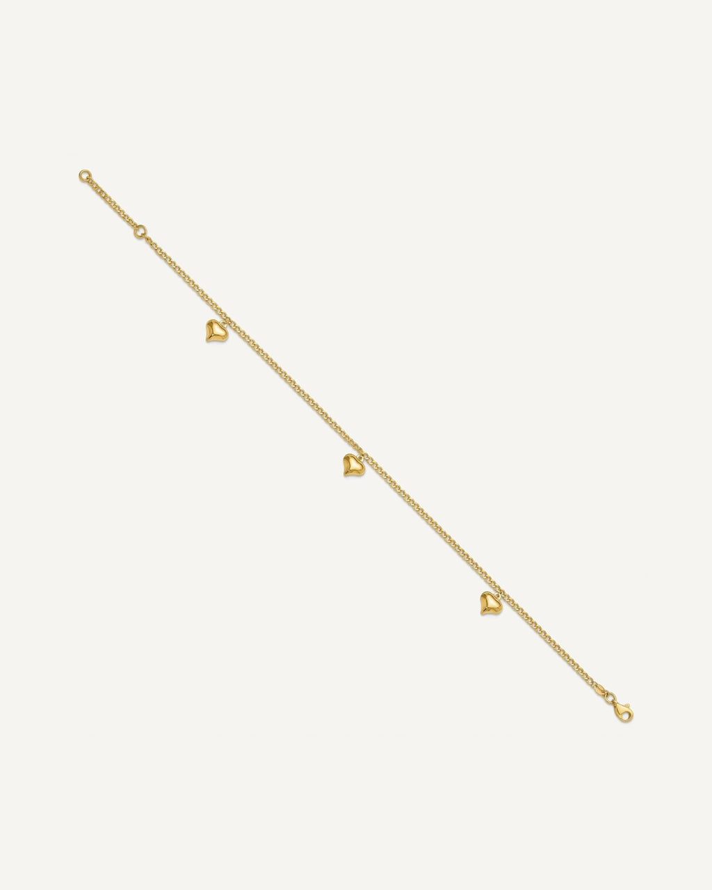 14K Polished Curb Chain with 3 Puffed Heart Dangles 9 inch Plus 1 inch Extender - Total 10 inch Anklet – View 2