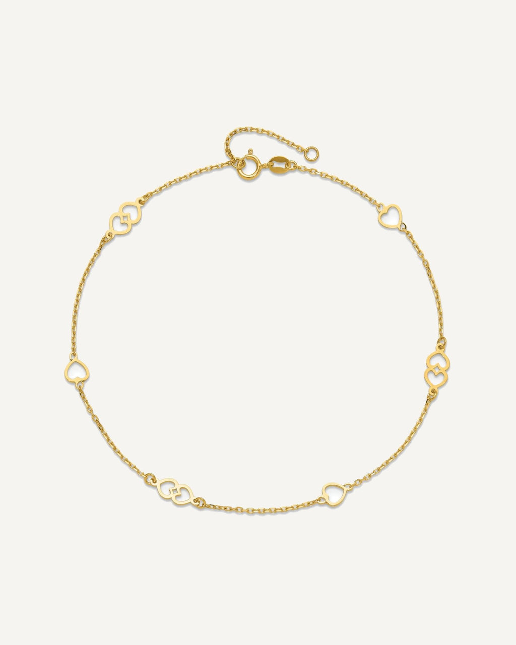 14K Polished Heart Links and Chain 9 inch Plus 1 inch Extender - Total 10 inch Anklet – View 5