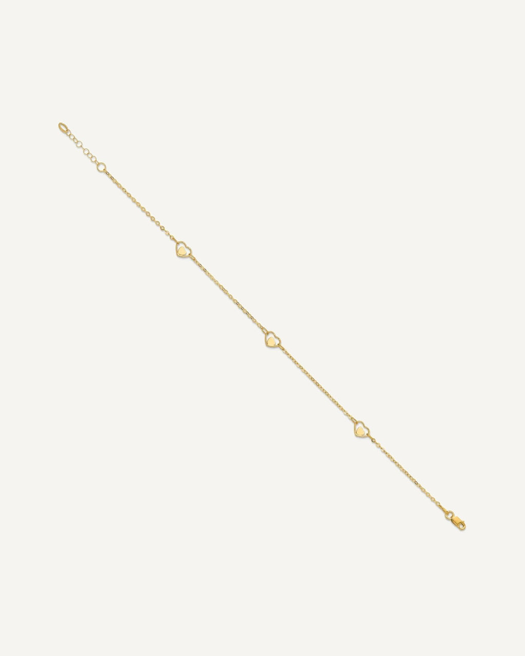 14K Polished Heart-in-Heart Links 3-Station 9 inch Plus 1 inch Extender - Total 10 inch Anklet – View 2