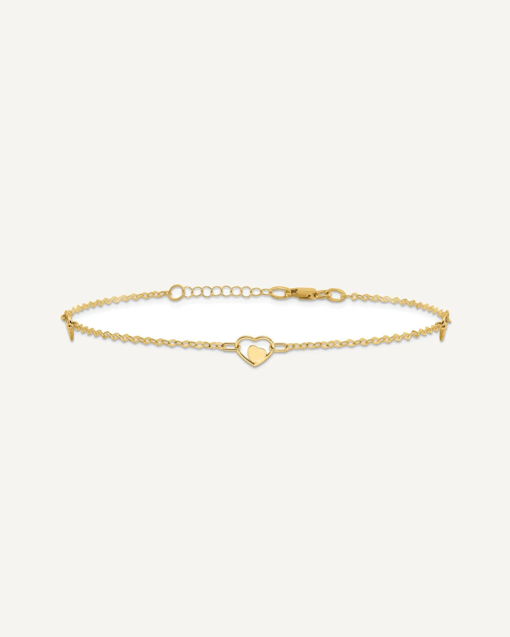 14K Polished Heart-in-Heart Links 3-Station 9 inch Plus 1 inch Extender - Total 10 inch Anklet – View 3