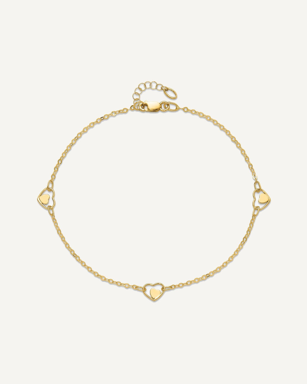 14K Polished Heart-in-Heart Links 3-Station 9 inch Plus 1 inch Extender - Total 10 inch Anklet – View 4