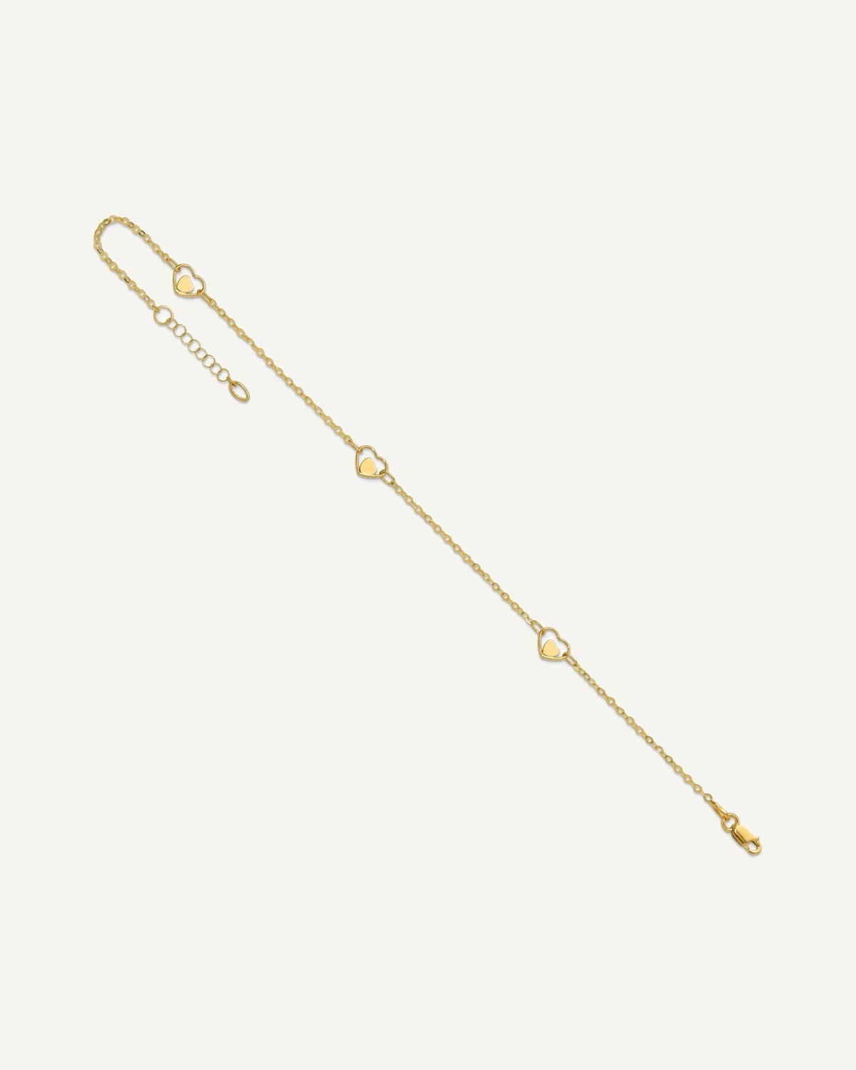 14K Polished Heart-in-Heart Links 3-Station 9 inch Plus 1 inch Extender - Total 10 inch Anklet – View 7