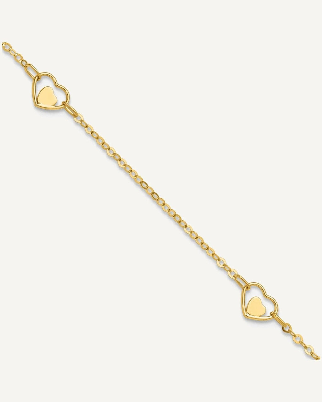 14K Polished Heart-in-Heart Links 3-Station 9 inch Plus 1 inch Extender - Total 10 inch Anklet – View 1