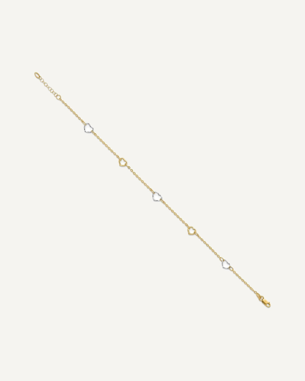 14K Two-tone Polished Open Hearts 5-Station 9 inch Plus 1 inch Extender - Total 10 inch Anklet – View 2