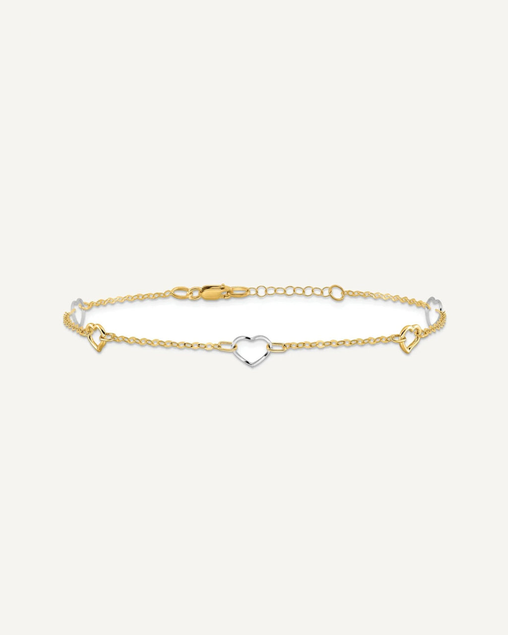 14K Two-tone Polished Open Hearts 5-Station 9 inch Plus 1 inch Extender - Total 10 inch Anklet – View 3