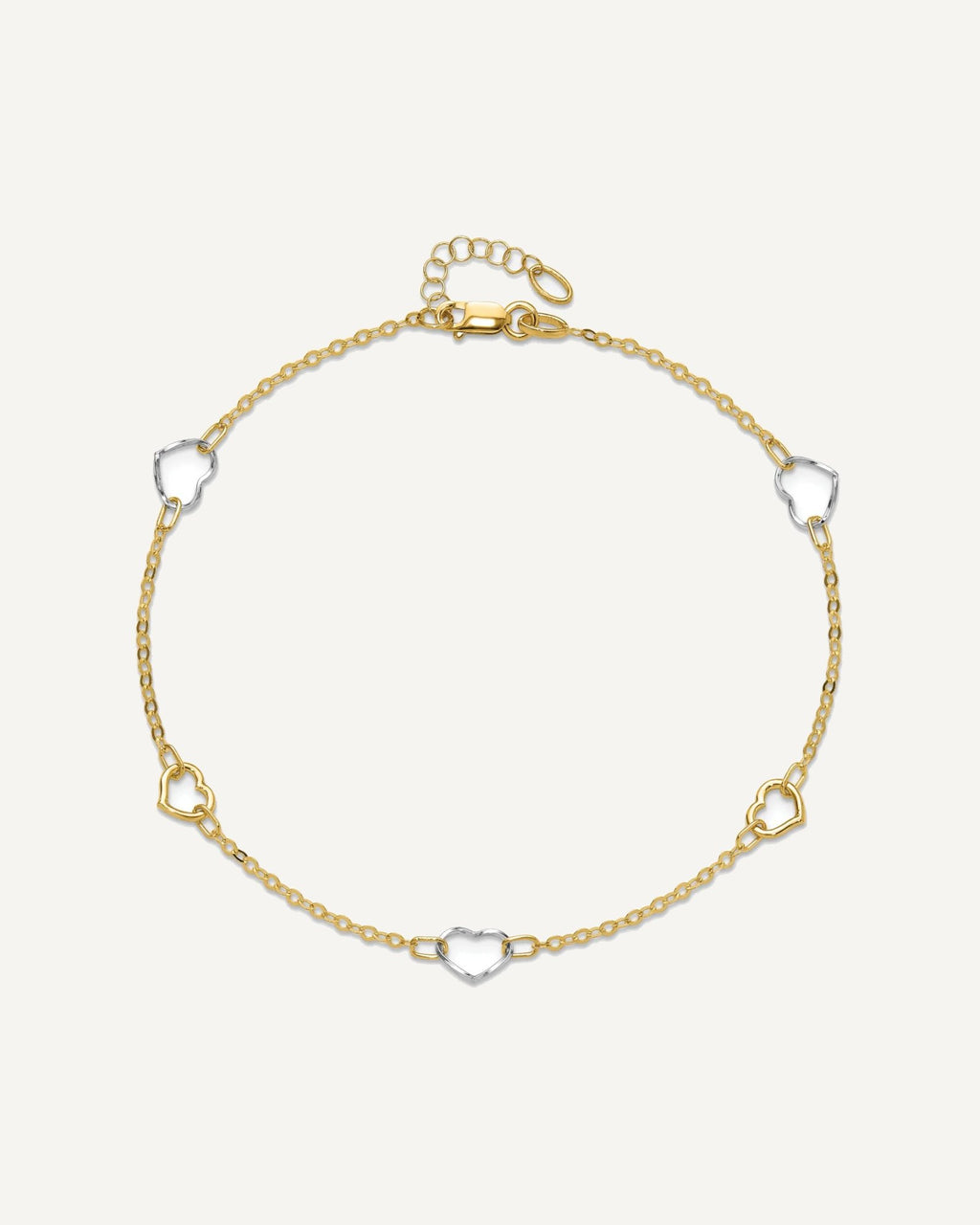 14K Two-tone Polished Open Hearts 5-Station 9 inch Plus 1 inch Extender - Total 10 inch Anklet – View 4