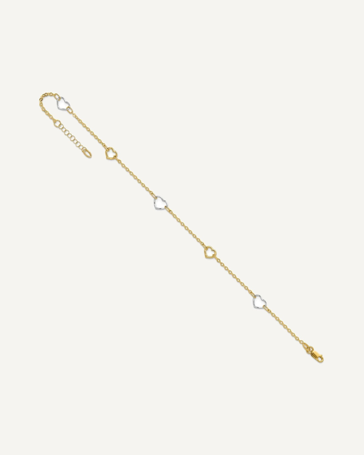 14K Two-tone Polished Open Hearts 5-Station 9 inch Plus 1 inch Extender - Total 10 inch Anklet – View 7