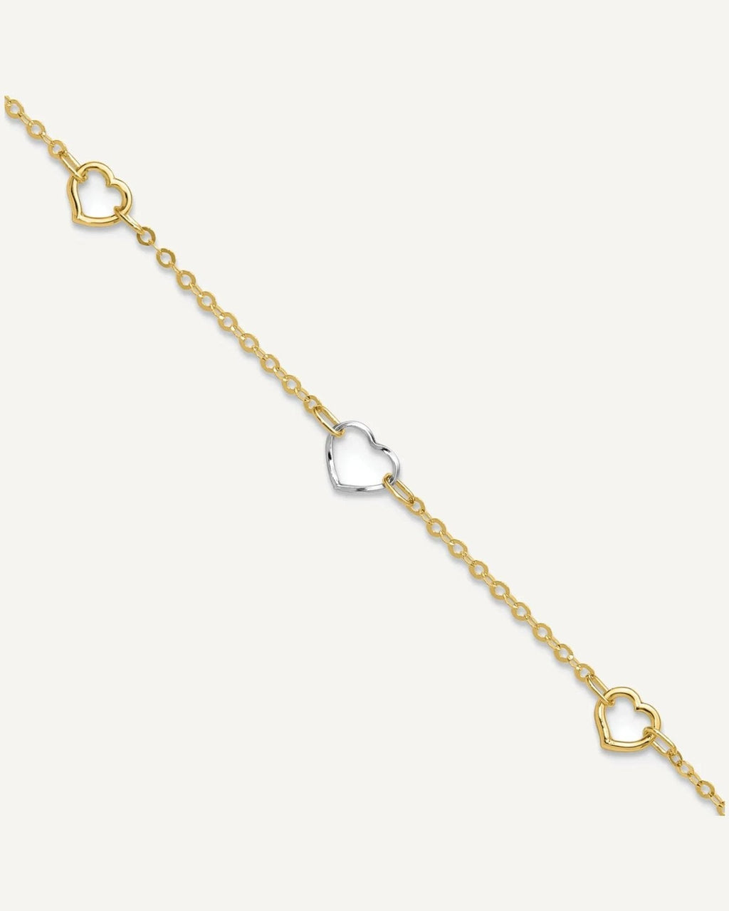 14K Two-tone Polished Open Hearts 5-Station 9 inch Plus 1 inch Extender - Total 10 inch Anklet – View 1