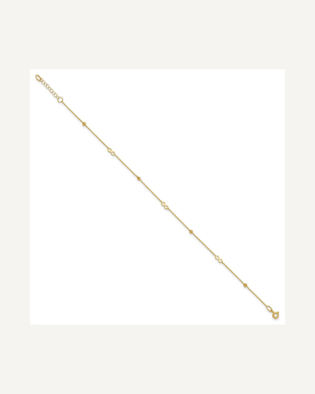 14K Polished Infinity and Beads 9 inch Plus 1 inch Extender - Total 10 inch Anklet – View 2