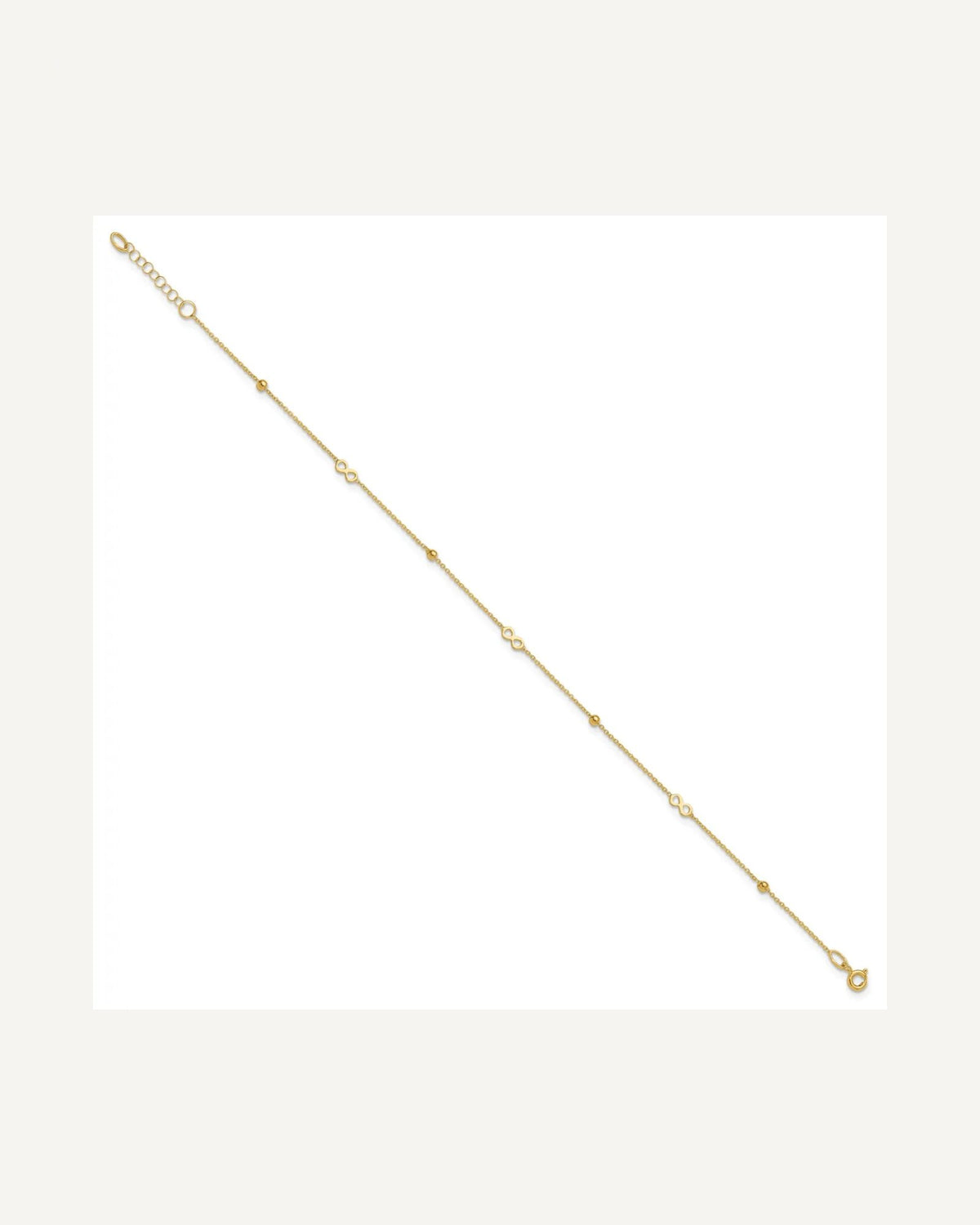 14K Polished Infinity and Beads 9 inch Plus 1 inch Extender - Total 10 inch Anklet – View 2