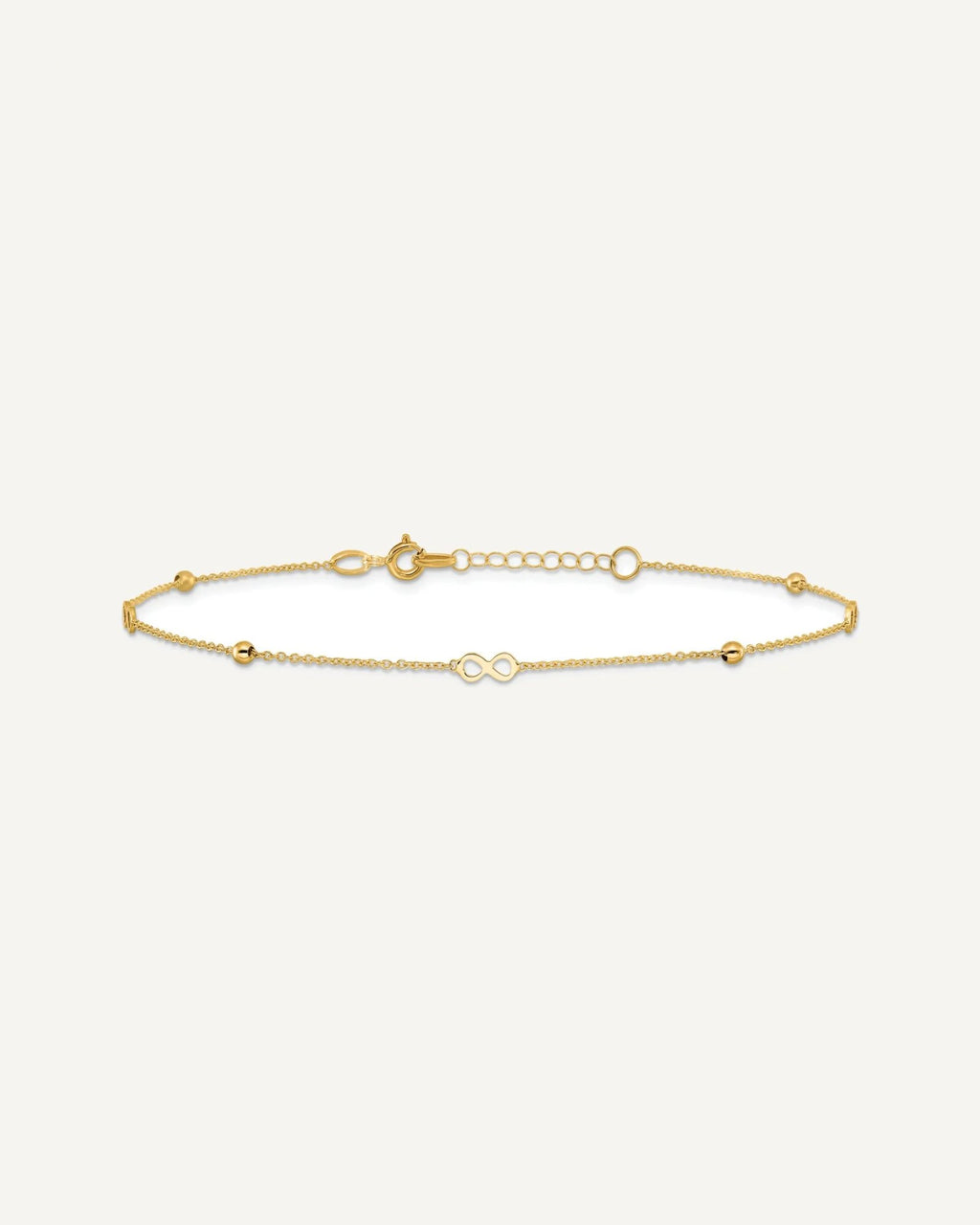 14K Polished Infinity and Beads 9 inch Plus 1 inch Extender - Total 10 inch Anklet – View 3