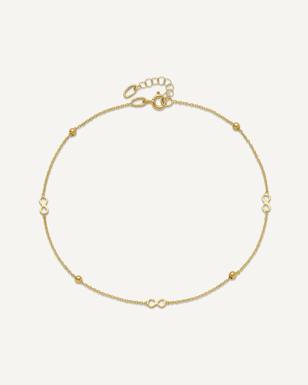 14K Polished Infinity and Beads 9 inch Plus 1 inch Extender - Total 10 inch Anklet – View 4