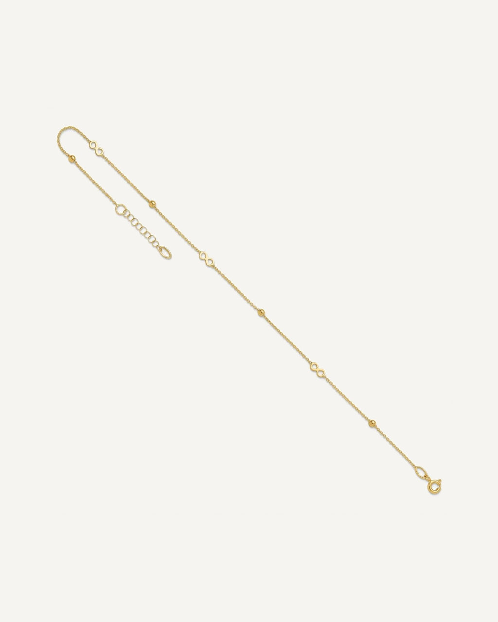 14K Polished Infinity and Beads 9 inch Plus 1 inch Extender - Total 10 inch Anklet – View 7