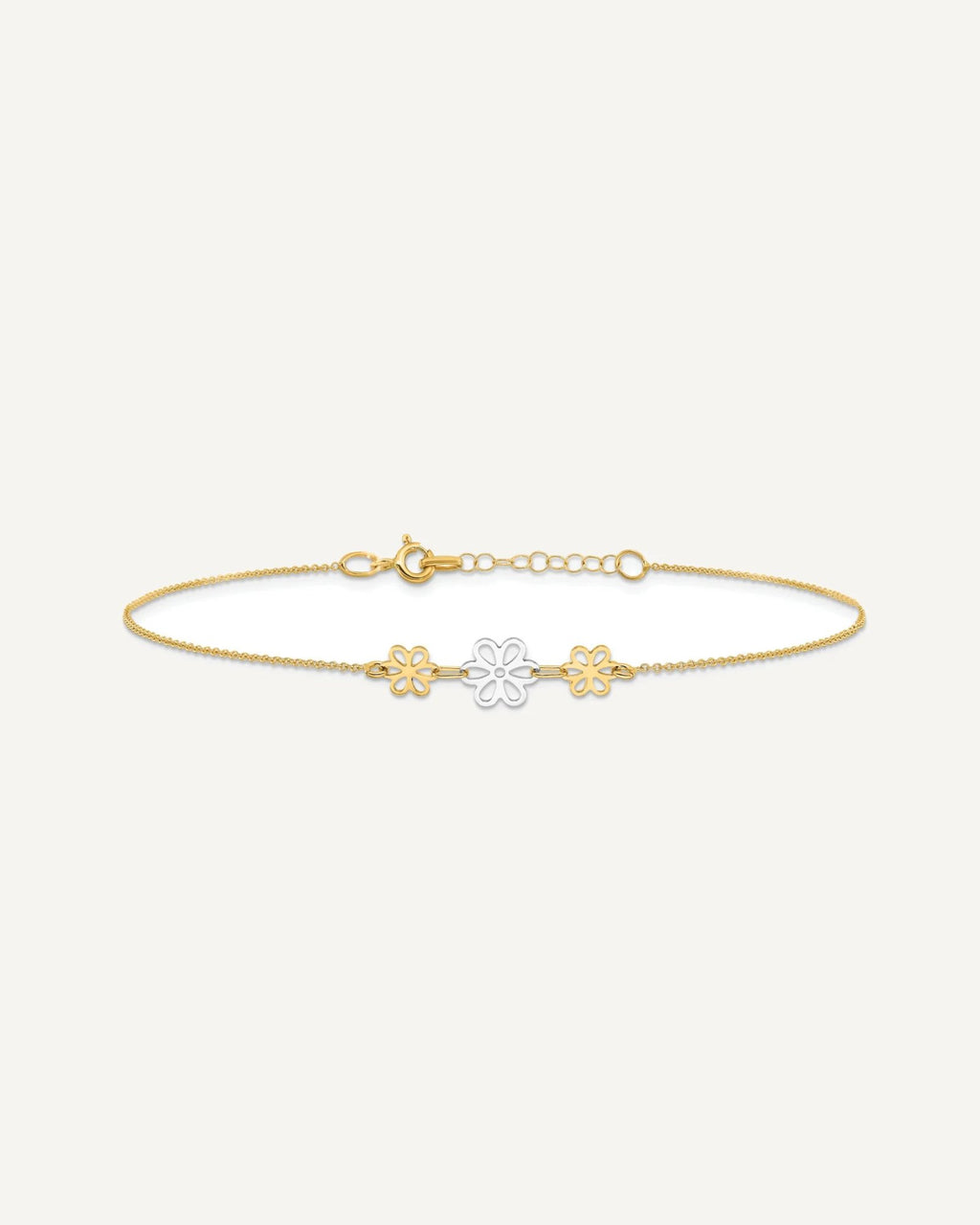 14K Two-tone Polished Three Cut-out Flowers 9 inch Plus 1 inch Extender - Total 10 inch Anklet – View 3