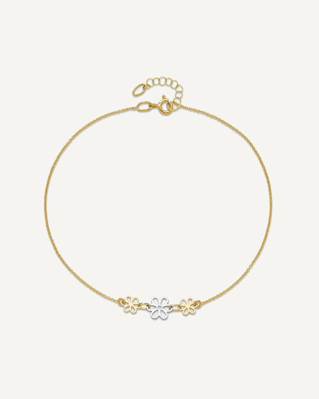 14K Two-tone Polished Three Cut-out Flowers 9 inch Plus 1 inch Extender - Total 10 inch Anklet – View 4