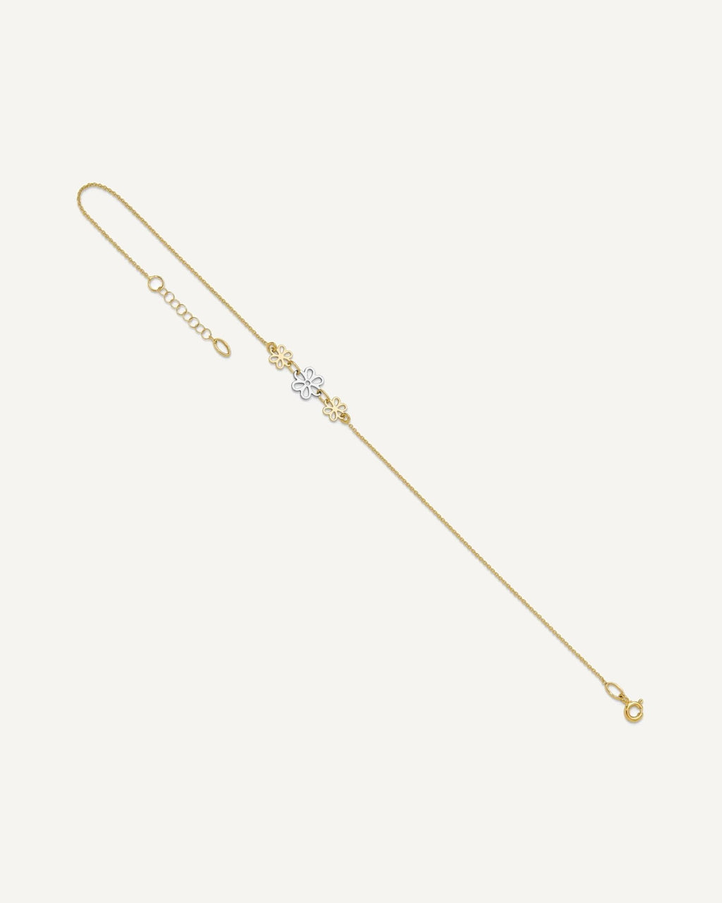 14K Two-tone Polished Three Cut-out Flowers 9 inch Plus 1 inch Extender - Total 10 inch Anklet – View 7