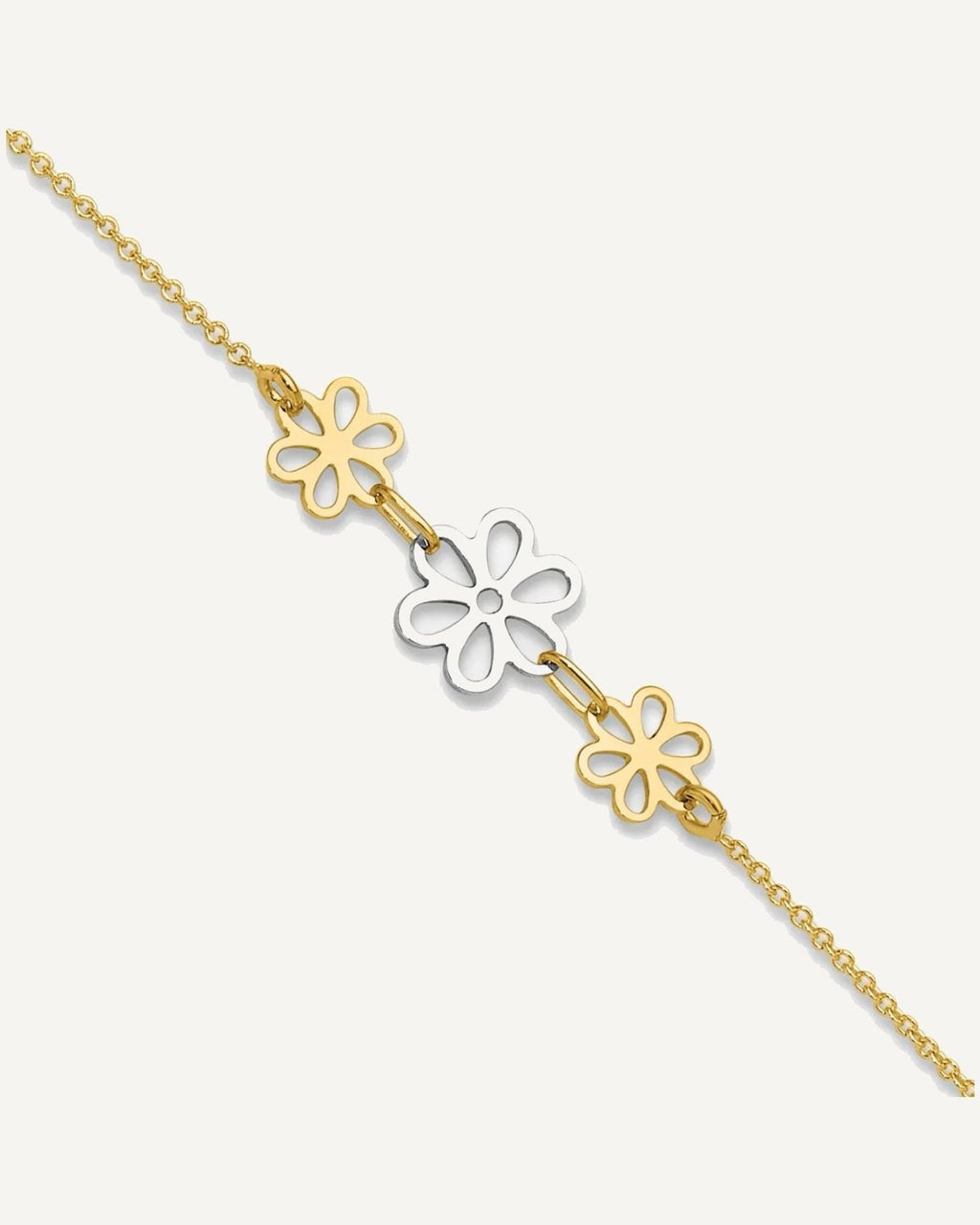 14K Two-tone Polished Three Cut-out Flowers 9 inch Plus 1 inch Extender - Total 10 inch Anklet – View 1