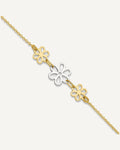 14K Two-tone Polished Three Cut-out Flowers 9 inch Plus 1 inch Extender - Total 10 inch Anklet – View 1