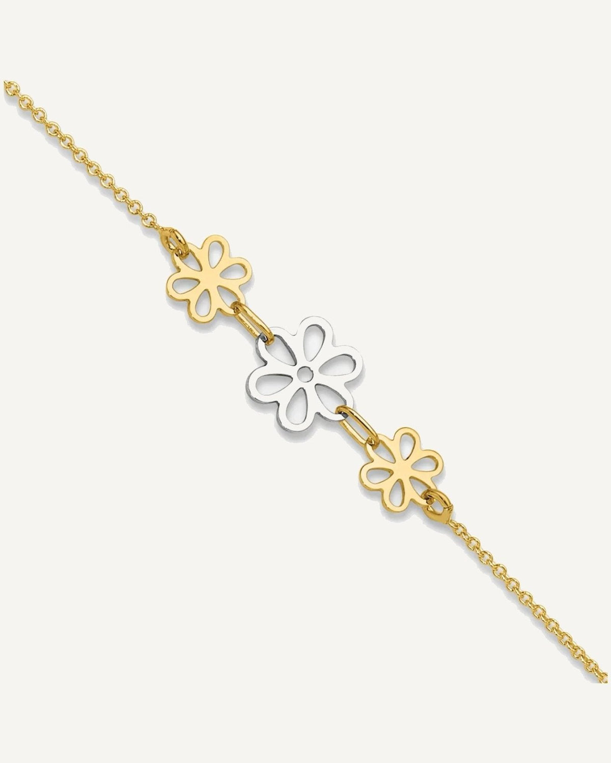14K Two-tone Polished Three Cut-out Flowers 9 inch Plus 1 inch Extender - Total 10 inch Anklet – View 1