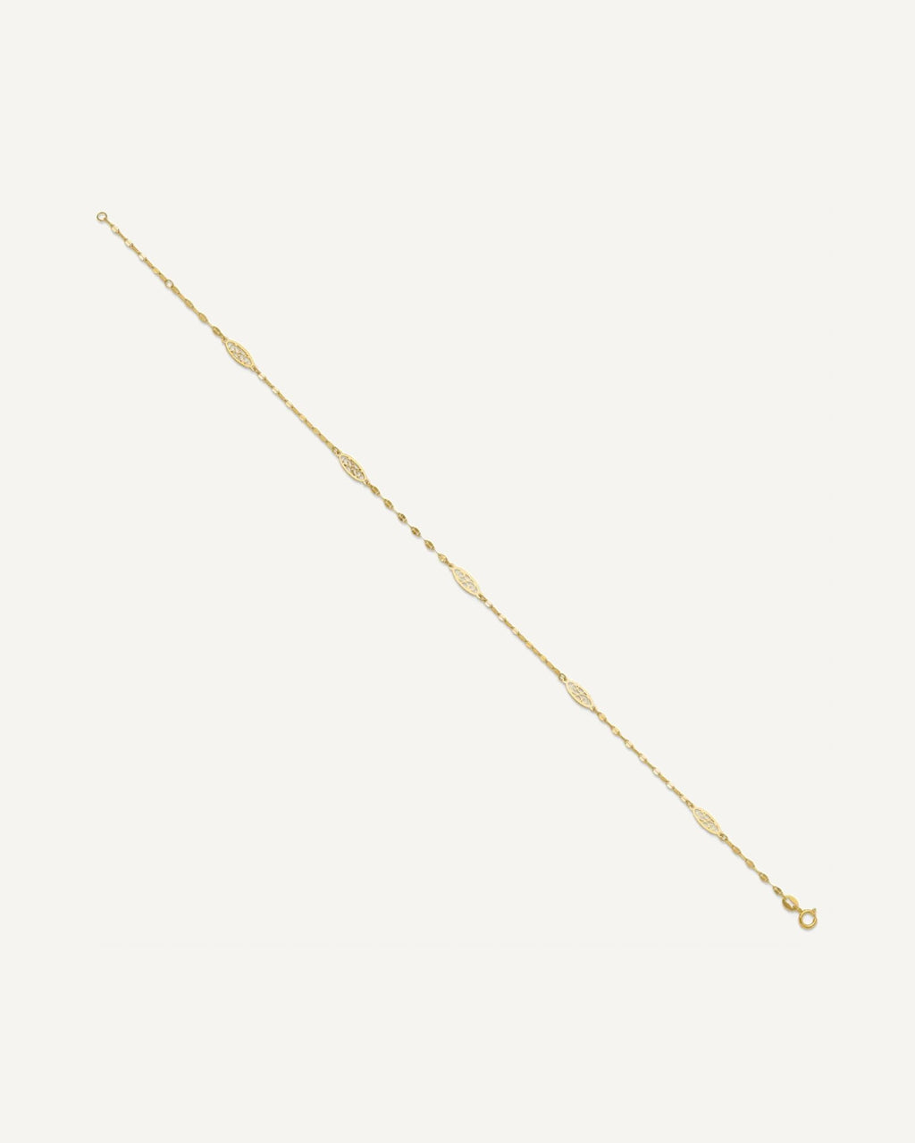 14K Fancy Filigree Link 5-Station 9 inch Plus 1 inch Extender - Total 10 inch Anklet – View 2
