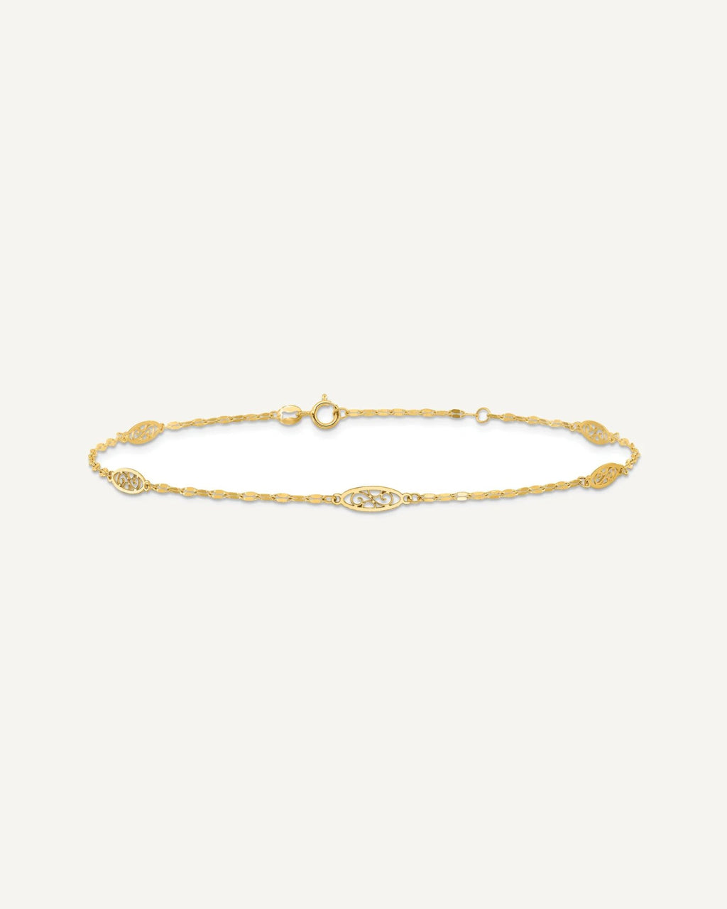 14K Fancy Filigree Link 5-Station 9 inch Plus 1 inch Extender - Total 10 inch Anklet – View 3