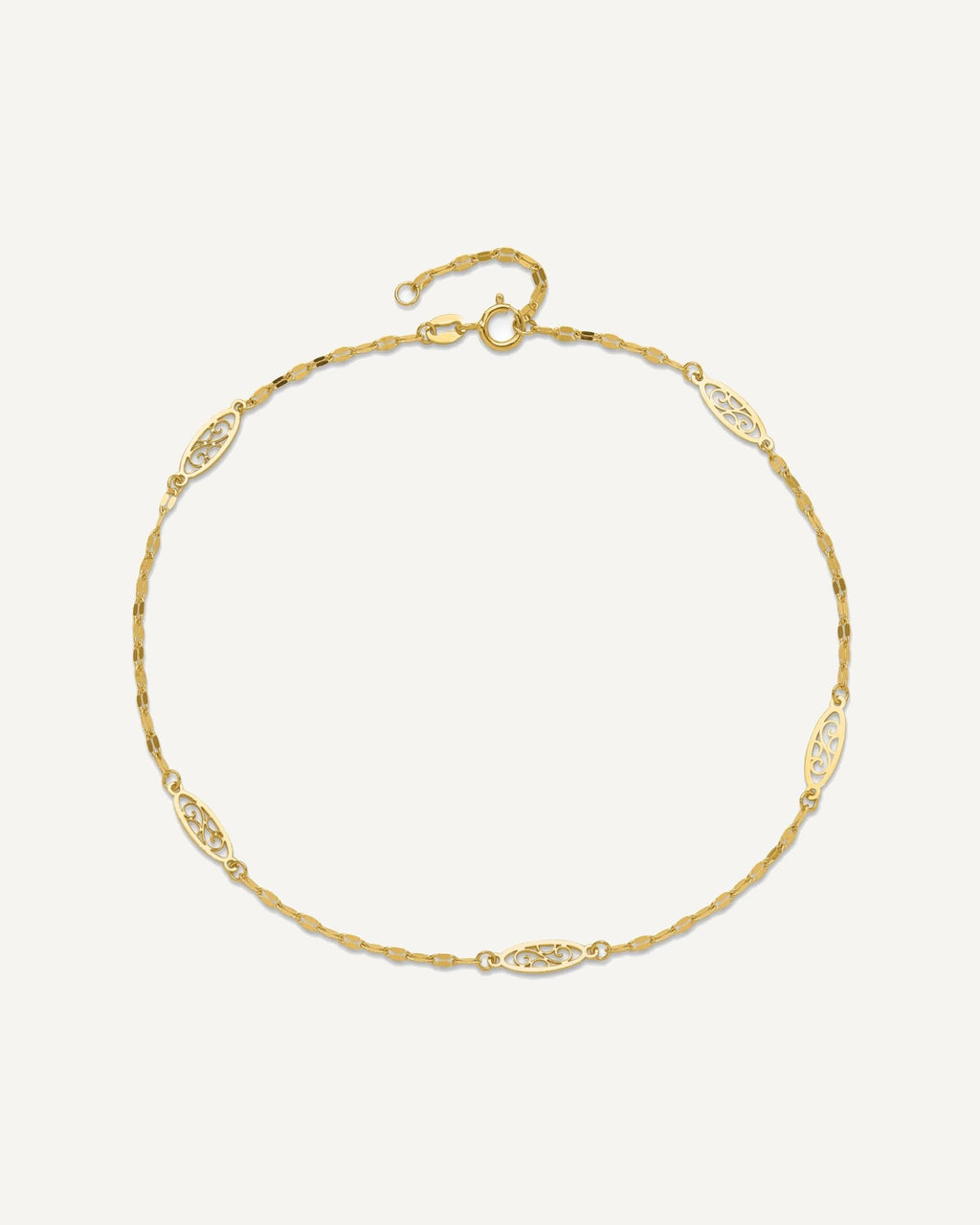 14K Fancy Filigree Link 5-Station 9 inch Plus 1 inch Extender - Total 10 inch Anklet – View 5
