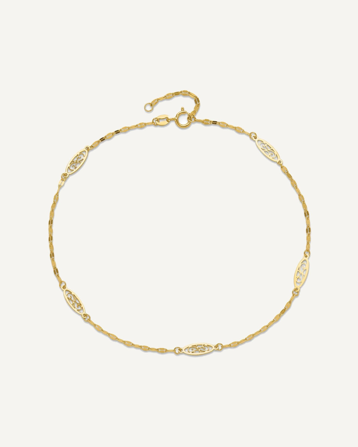14K Fancy Filigree Link 5-Station 9 inch Plus 1 inch Extender - Total 10 inch Anklet – View 5