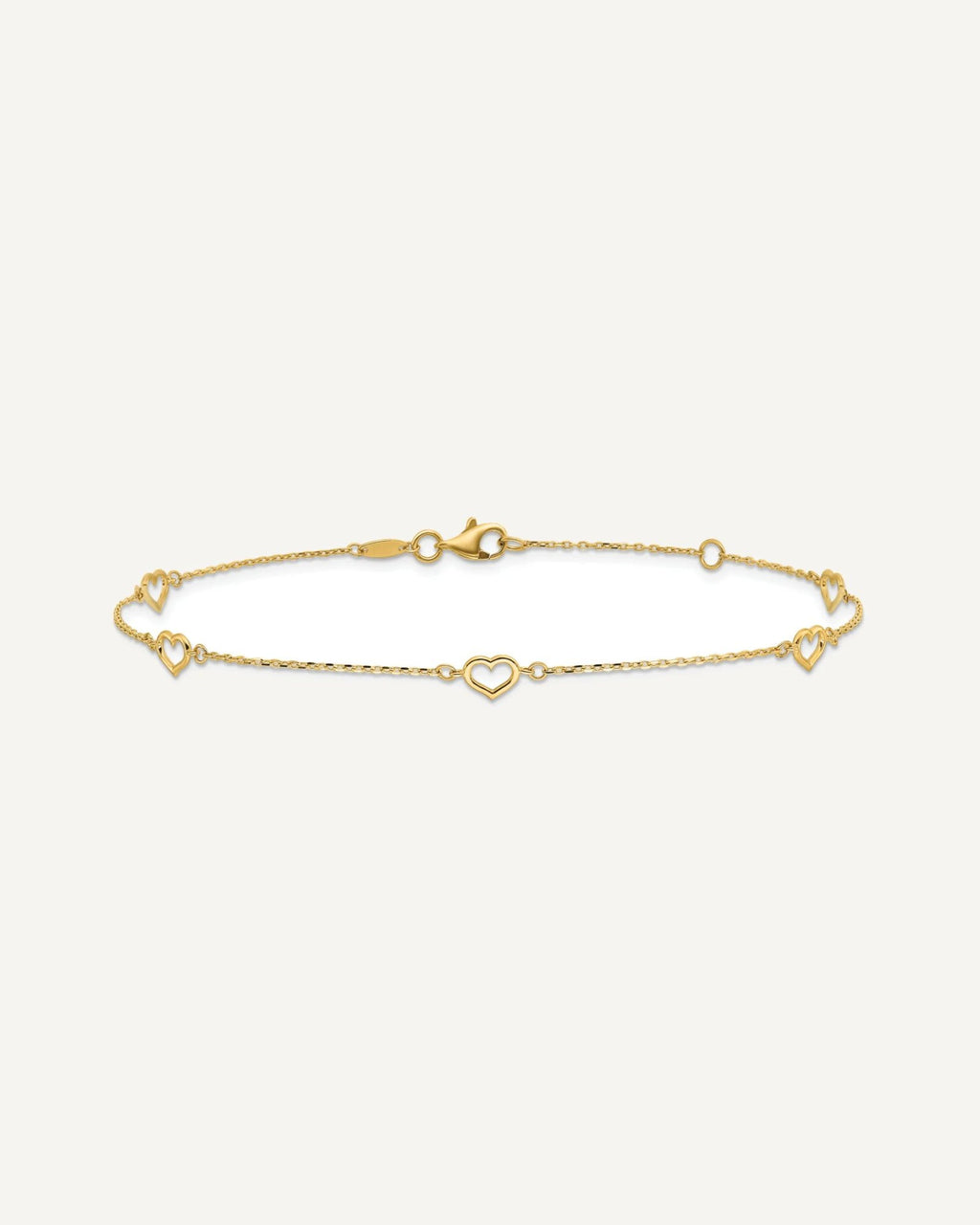 14K Open Heart and Chain 5-Station 9 inch Plus 1 inch Extender - Total 10 inch Anklet – View 3