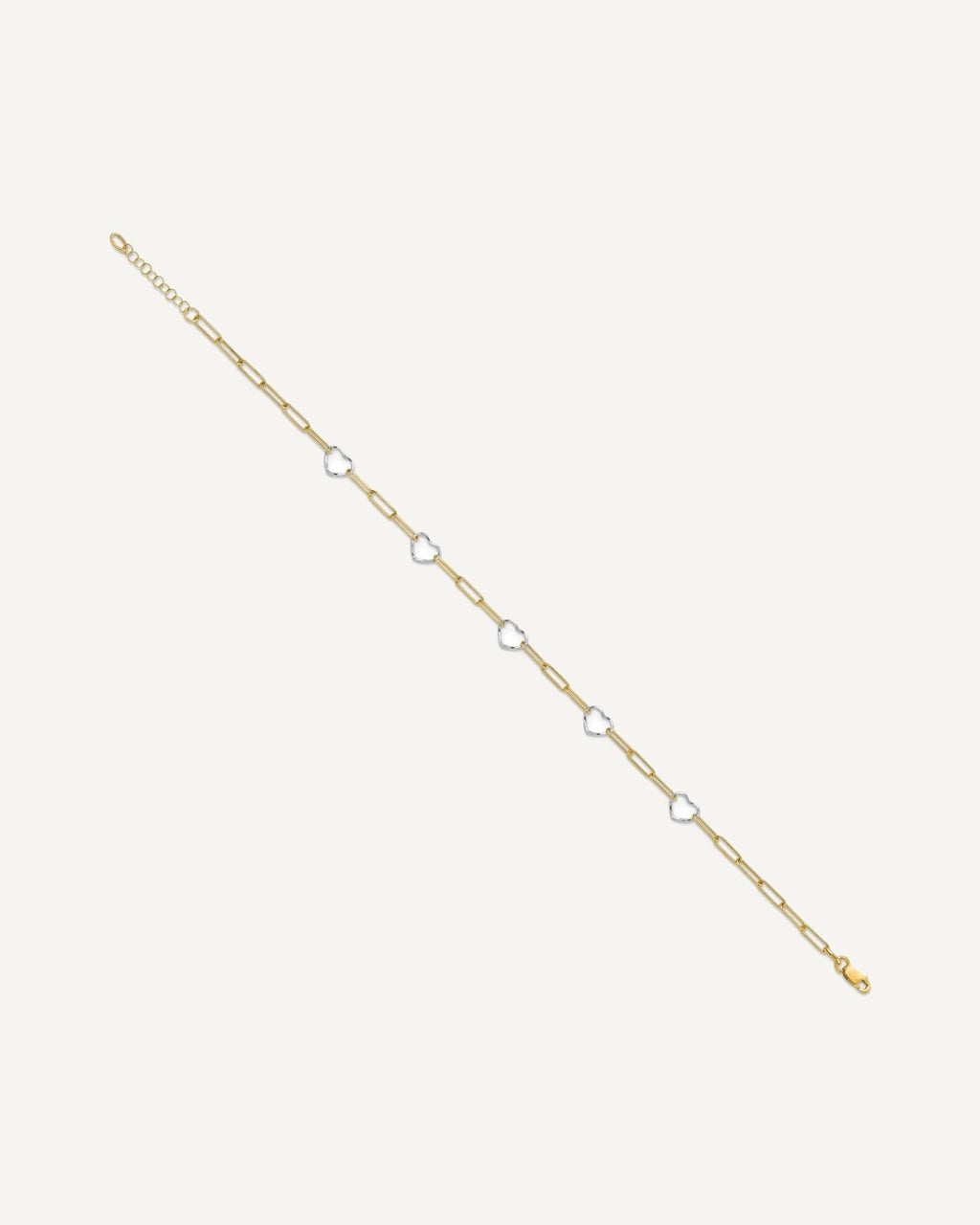 14K Two-tone 5 Hearts and Paperclip Links 9 inch Plus 1 inch Extender - Total 10 inch Anklet – View 2