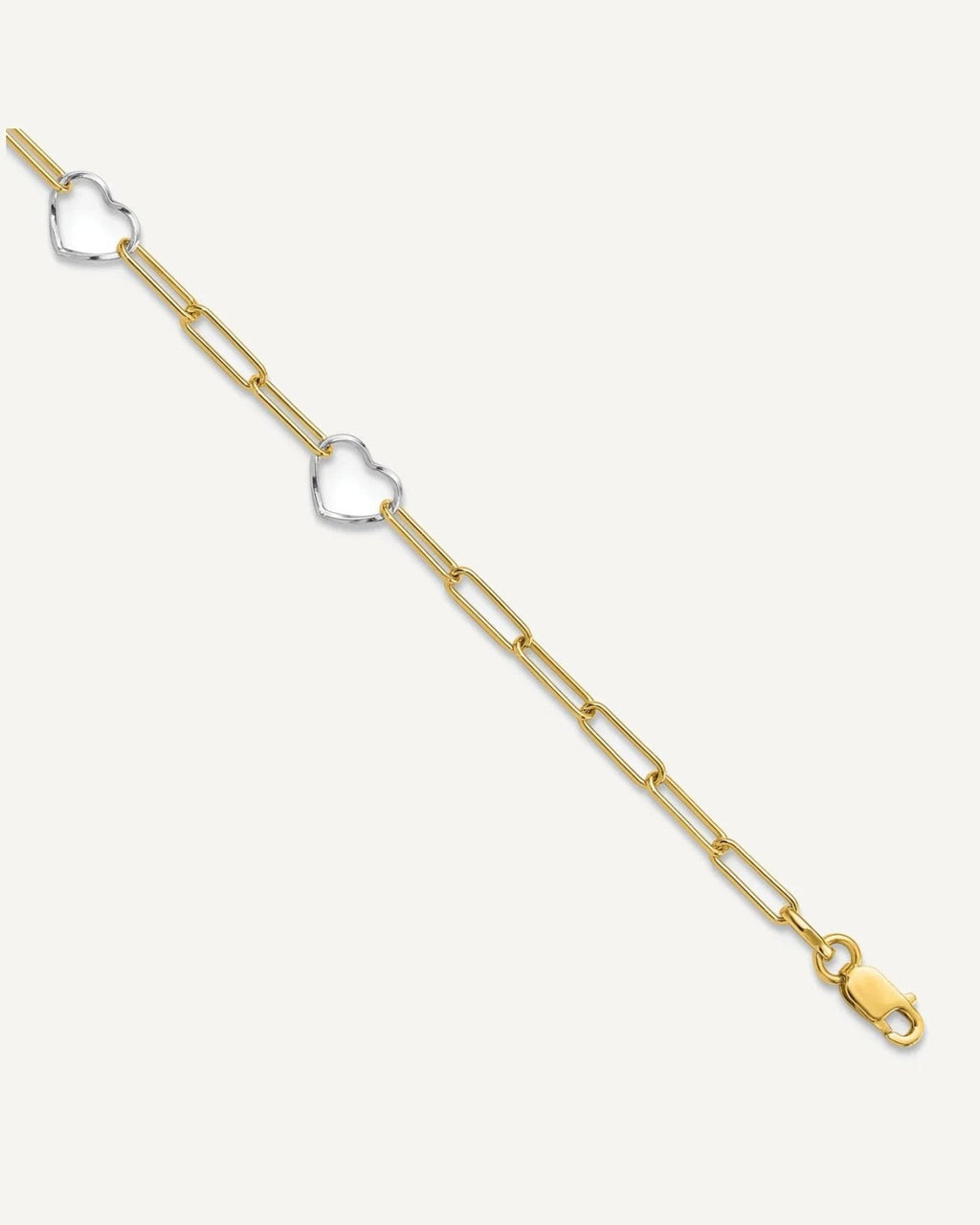 14K Two-tone 5 Hearts and Paperclip Links 9 inch Plus 1 inch Extender - Total 10 inch Anklet – View 1