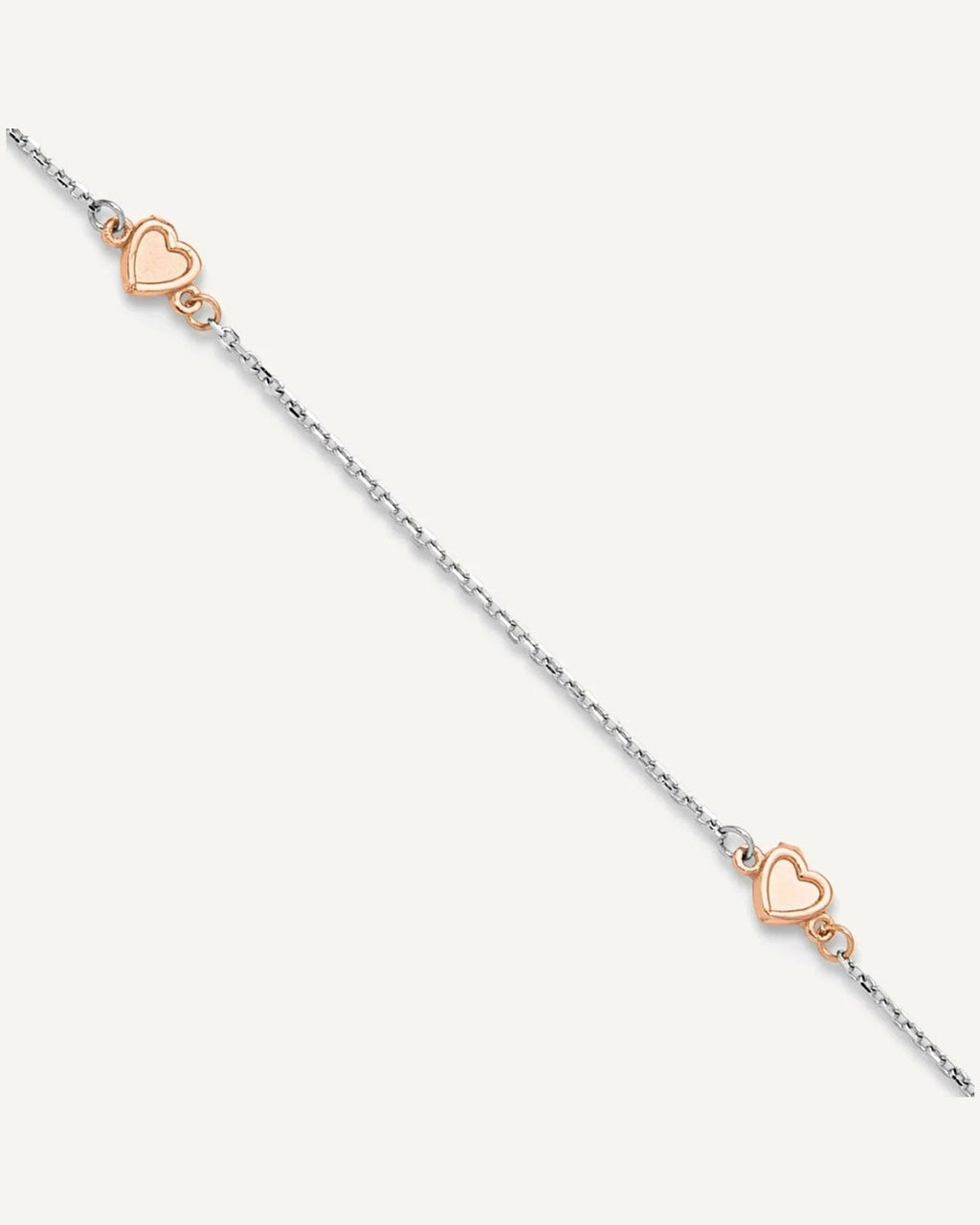 14K Two-tone White and Rose Satin Hearts 4-Station 9 inch Plus 1 inch Extender - Total 10 inch Anklet – View 1